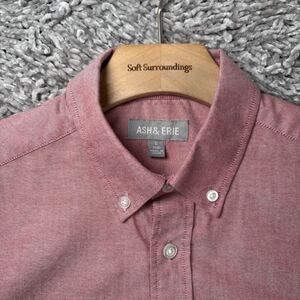 Ash & Erie Button Down Shirt Mens Small Slim Fit Short Sleeve Pink Preppy Design